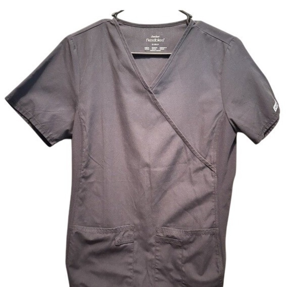 Cherokee Flexibles Scrub Top Size Small Pewter Gray Mock Wrap‎ V Neck 2824
